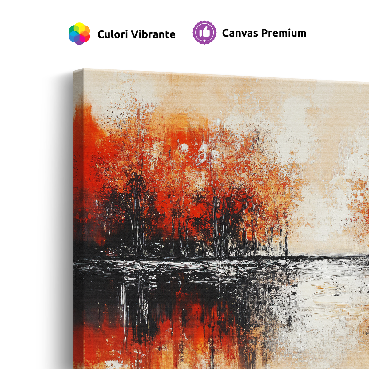 Tablou-Canvas-Reflexii-de-Toamna-in-Apa-Pictura-Texturata-Rosu-Portocaliu-IPCVBST-13-Detaliu