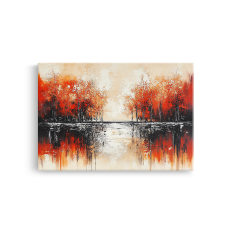Tablou-Canvas-Reflexii-de-Toamna-in-Apa-Pictura-Texturata-Rosu-Portocaliu-IPCVBST-13-Fata