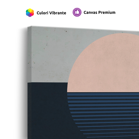 Tablou Canvas Soare Abstract în Linii, în Stil Japandi, Albastru – Roz