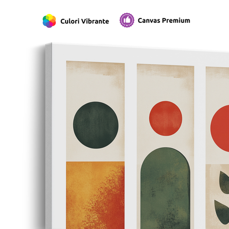 Tablou Canvas Trei Forme Dreptunghiulare Colorate, în Stil Japandi, Verde – Portocaliu