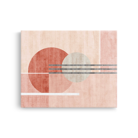 Tablou Canvas cu Linii Groase și Cercuri de Dimensiuni, în Stil Japandi, Roz Pastel