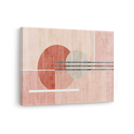 Tablou Canvas cu Linii Groase și Cercuri de Dimensiuni, în Stil Japandi, Roz Pastel