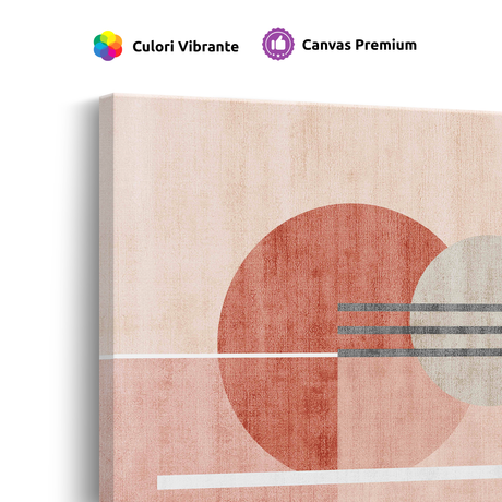 Tablou Canvas cu Linii Groase și Cercuri de Dimensiuni, în Stil Japandi, Roz Pastel