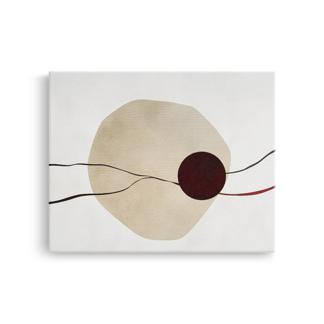 Tablou Canvas cu Linii și Cercuri Abstracte, în Stil Japandi, Bej – Vișiniu