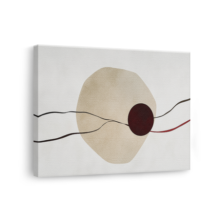 Tablou Canvas cu Linii și Cercuri Abstracte, în Stil Japandi, Bej – Vișiniu