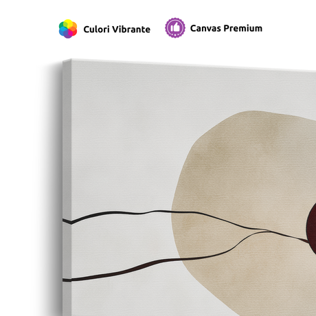 Tablou Canvas cu Linii și Cercuri Abstracte, în Stil Japandi, Bej – Vișiniu