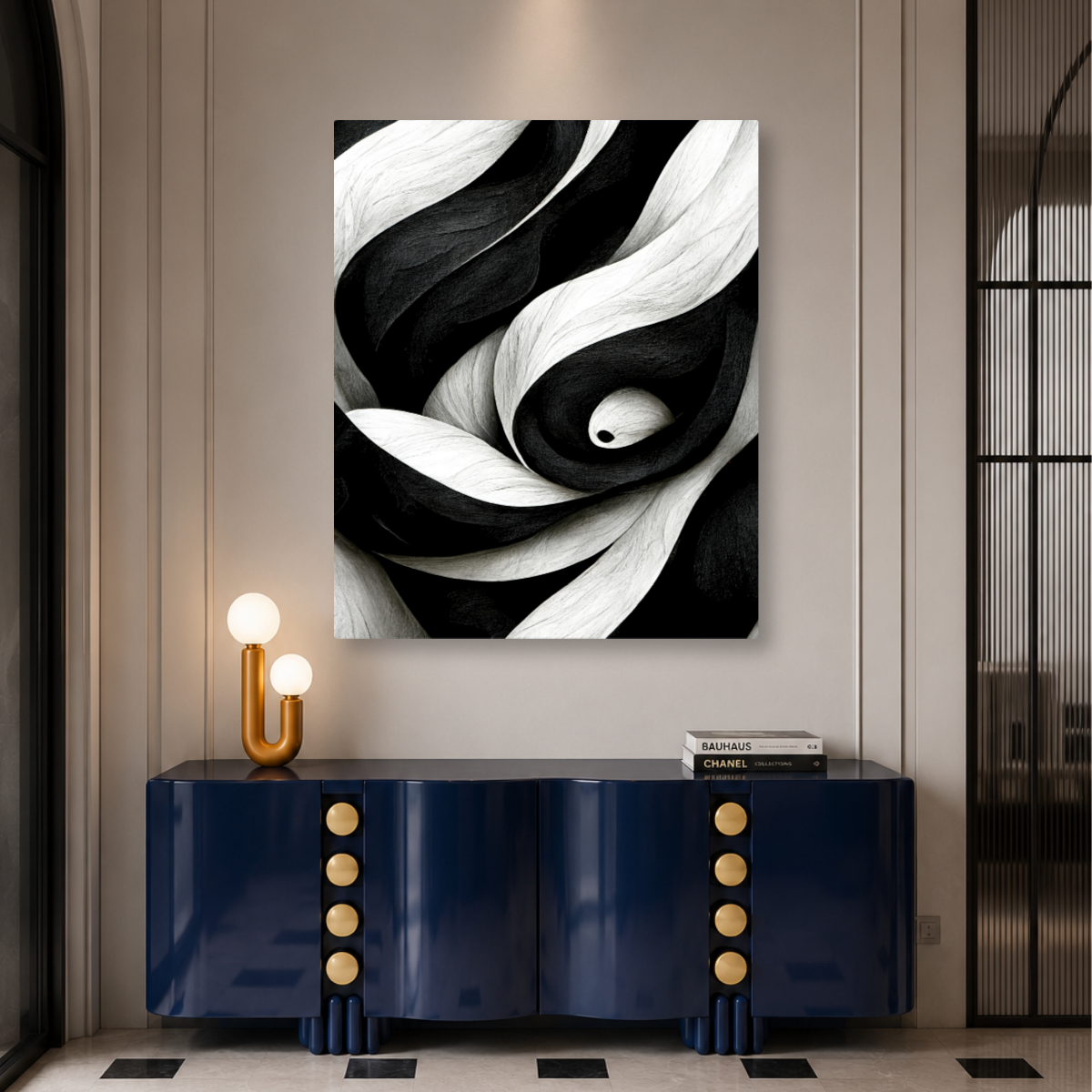 Tablou Canvas Forme Curbate Abstracte în Alb și Negru