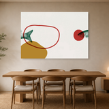 Tablou Canvas Pește în Bucăți și Forme Abstracte, în Stil Japandi, Verde – Roșu