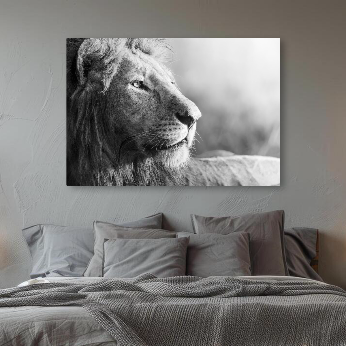 Tablou Canvas Portret de Leu, Wildlife Artistic, Alb-Negru