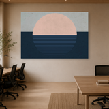 Tablou Canvas Soare Abstract în Linii, în Stil Japandi, Albastru – Roz