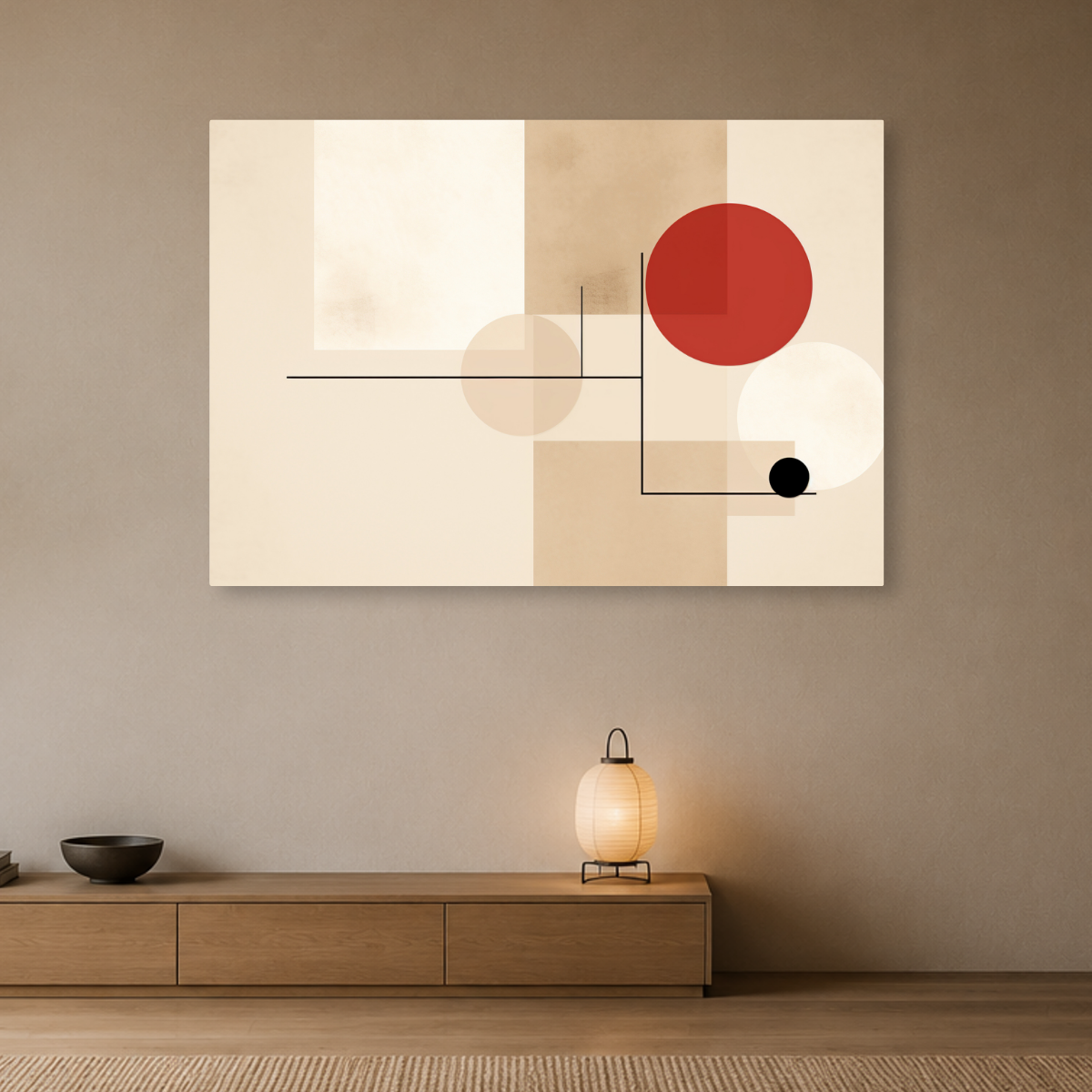 Tablou Canvas cu Forme Geometrice și Linii, în Stil Japandi, Bej – Portocaliu