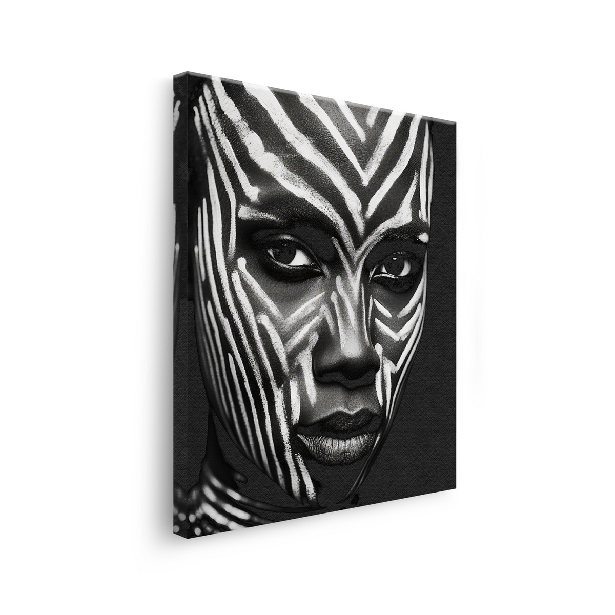 Tablou Canvas Abstract Portret de Femeie de Culoare Pictată cu Model Zebră - IPCVBW-538-3