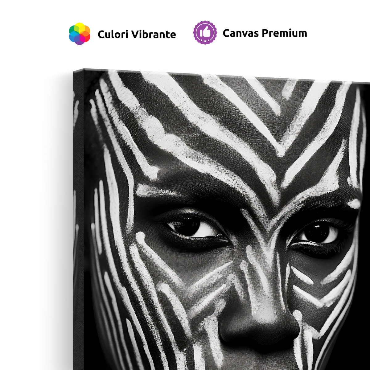 Tablou Canvas Abstract Portret de Femeie de Culoare Pictată cu Model Zebră - IPCVBW-538-4