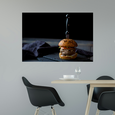 Tablou Canvas Alimente Burger pe Fundal Negru