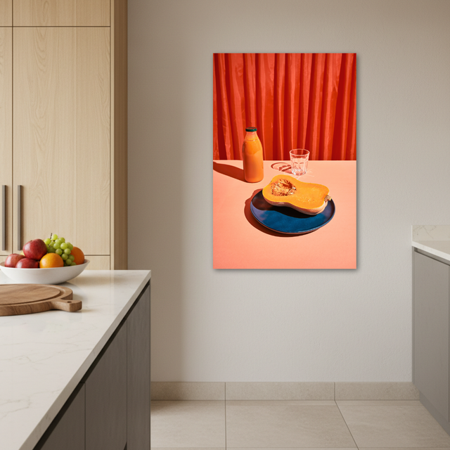 Tablou Canvas Alimente Colorat Dovleac și Suc de Portocale