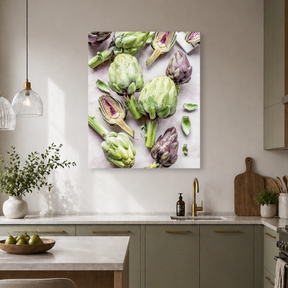 Tablou Canvas Anghinare și Texturi Vegetale, Concept Culinar, Verde-Violet IPCVALI-395