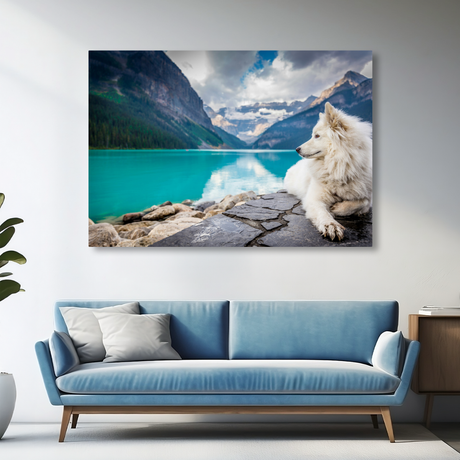 Tablou Canvas Animale Câine Alb și Munte