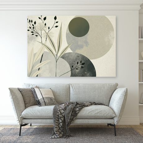 Tablou Canvas Artă Botanică Geometrică, Stil Japandi, Verde-Bej IPCVBST-11 2