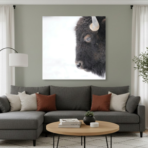 Tablou Canvas Bizon în Cadru de Iarnă, Stil Fotografic Nordic, Alb-Negru IPCVANI-344