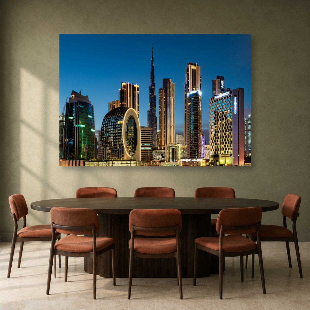 Tablou Canvas Burj Khalifa și Skyline Dubai, Metropolitan, Albastru-Gri - IPCVCTY-575