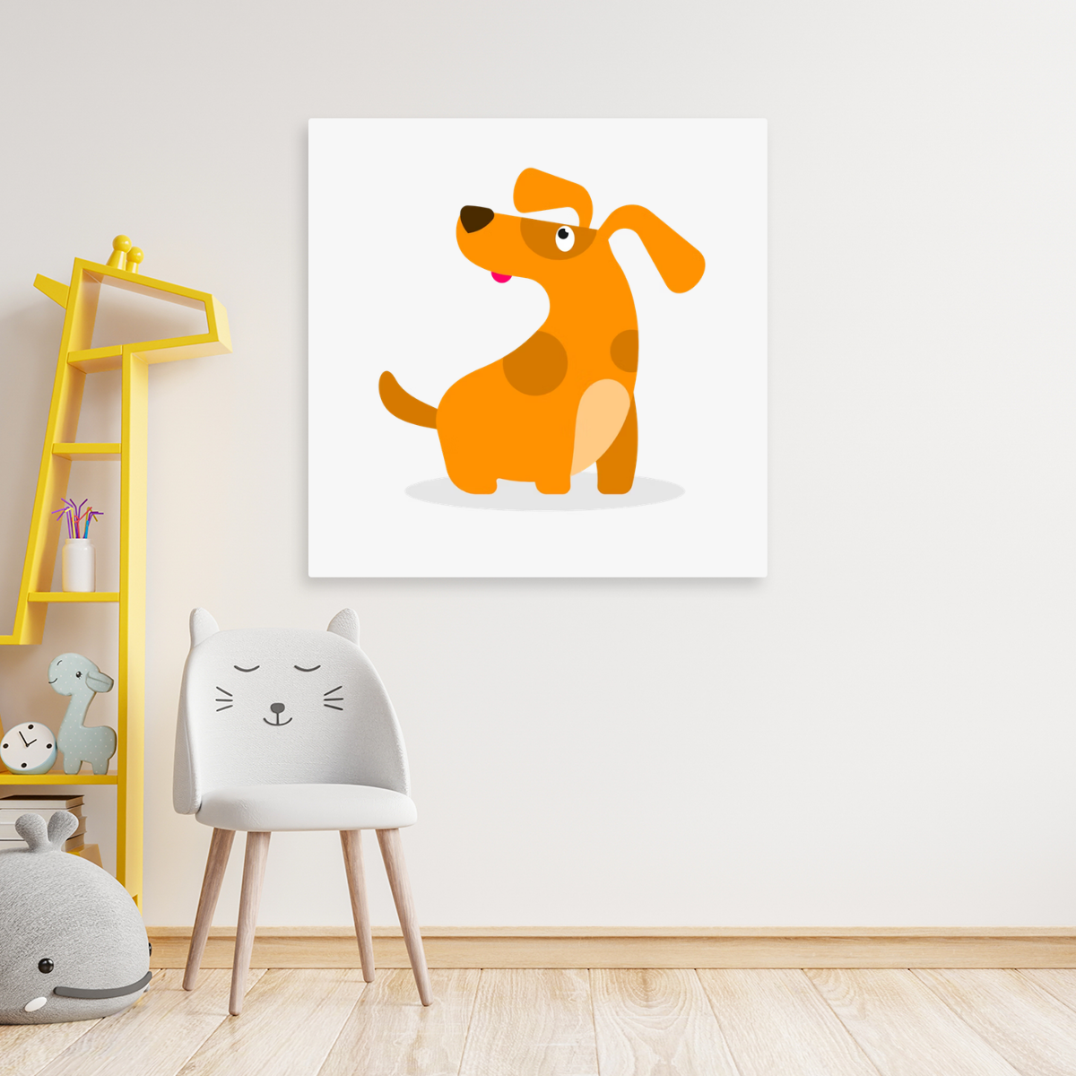 Tablou Canvas Câine Cartoon Stil Minimalist, Decor Copii, Portocaliu IPCVCOP-472