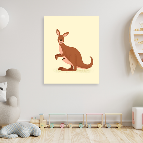 Tablou Canvas Cangur Desenat pentru Copii, Stil Cartoon, Bej-Maro IPCVCOP-460