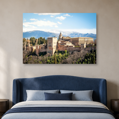 Tablou Canvas Castel Medieval Văzut Aerian, Patrimoniu Istoric, Granada, Spania, Verde-Maro - IPCVCTY-578