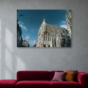 Tablou Canvas Catedrală Albă Impunătoare, Arhitectură Neoclasică, Viena, Austria, Alb-Albastru - IPCVCTY-573