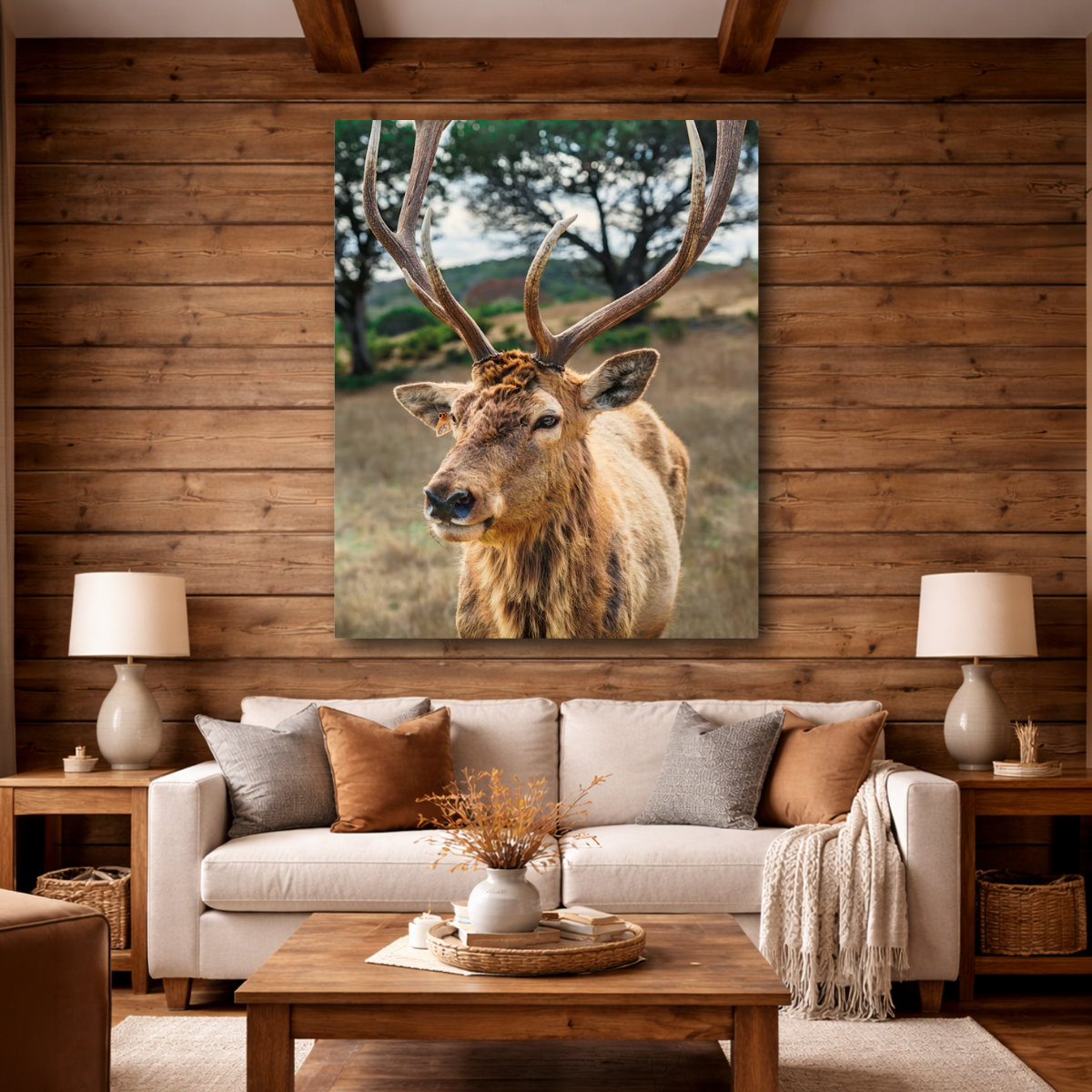 Tablou Canvas Cerb Impunător, Decor Rustic, Maro-Verde IPCVANI-322