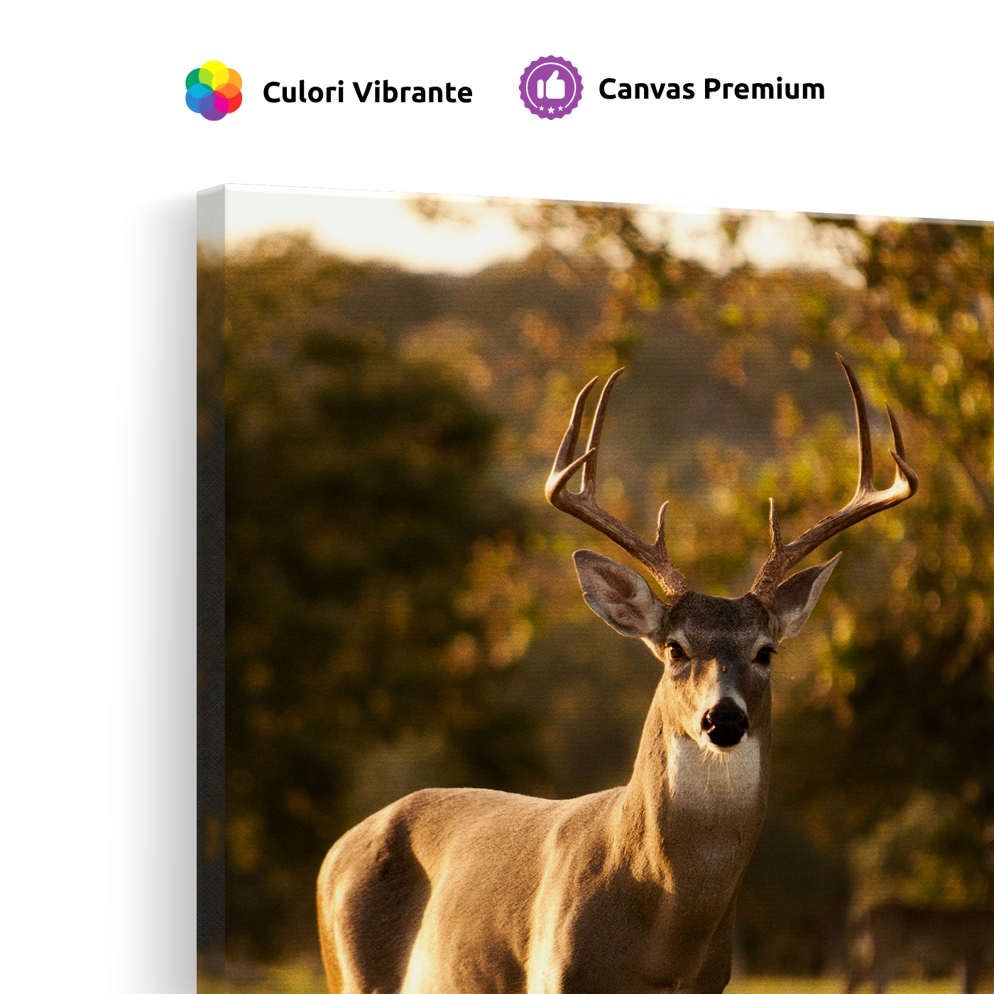 Tablou Canvas Cerb în Natură la Apus, Cadru Natural Liniștit, Maro-Verde