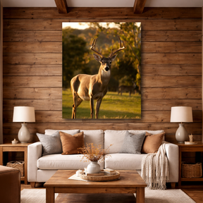 Tablou Canvas Cerb în Natură la Apus, Cadru Natural Liniștit, Maro-Verde IPCVANI-331