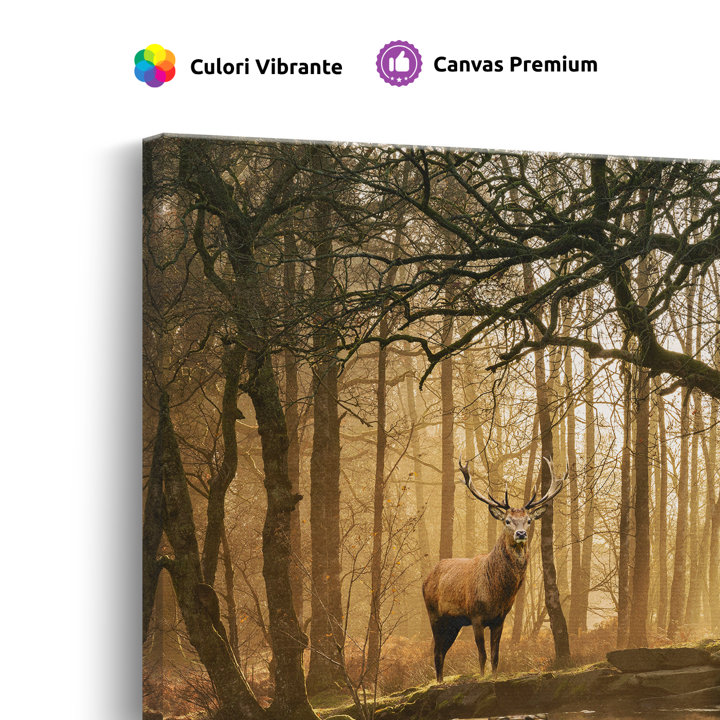 Tablou Canvas Cerb în Pădure Mistică, Stil Fotografic Cinematic, Maro-Auriu