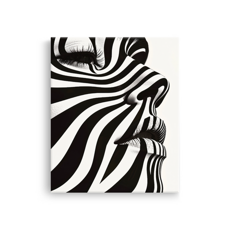 Tablou Canvas Chip de Femeie Pictat cu Forme Curbate Abstracte în Alb și Negru - IPCVBW-537-2