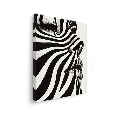 Tablou Canvas Chip de Femeie Pictat cu Forme Curbate Abstracte în Alb și Negru - IPCVBW-537-3