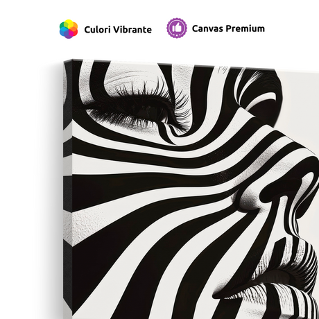 Tablou Canvas Chip de Femeie Pictat cu Forme Curbate Abstracte în Alb și Negru - IPCVBW-537-4