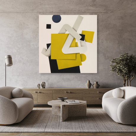 Tablou Canvas Colaj Geometric, Artă Modernă, Galben-Negru IPCVABS-442