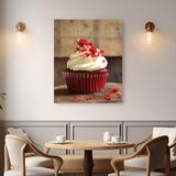 Tablou Canvas Cupcake Red Velvet, Patiserie Artizanală, Lemn Rustic, Roșu-Maro IPCVALI-380