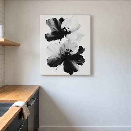 Tablou Canvas Duo Floral Abstract, Pictură Modernă, Alb-Negru