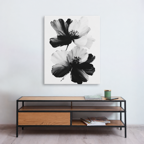 Tablou Canvas Duo Floral Abstract, Pictură Modernă, Alb-Negru