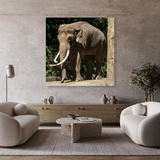Tablou Canvas Elefant Impunător, Compoziție Fotografică Safari, Maro-Verde IPCVANI-346