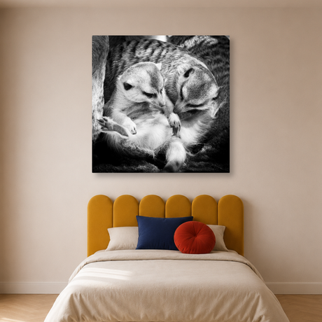 Tablou Canvas Familie de Suricate Alb-Negru - IPCVBW-558