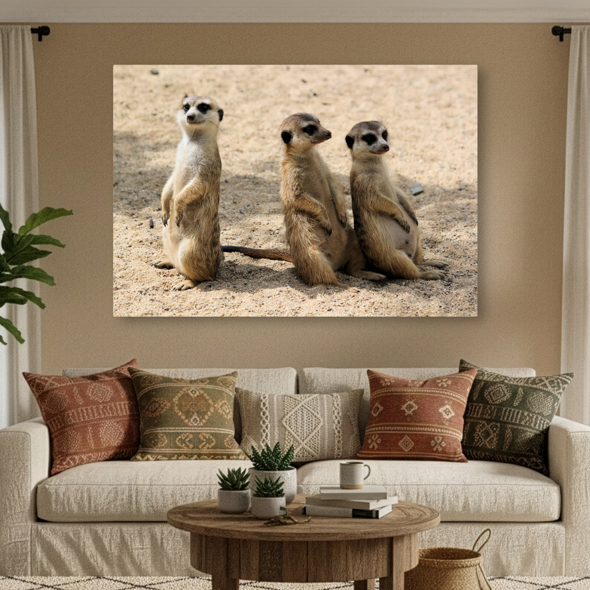 Tablou Canvas Familie de Suricate, Wildlife, Bej-Maro IPCVANI-312