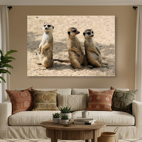 Tablou Canvas Familie de Suricate, Wildlife, Bej-Maro IPCVANI-312