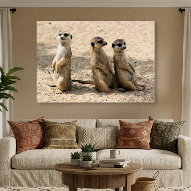 Tablou Canvas Familie de Suricate, Wildlife, Bej-Maro IPCVANI-312