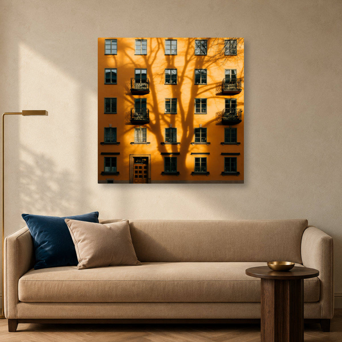 Tablou Canvas Fațadă Mediteraneană în Lumină Naturală, Stockholm, Norvegia, Portocaliu-Bej - IPCVCTY-584