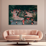 Tablou Canvas Flamingo Roz în Lagună, Natură Exotică, Roz-Verde IPCVANI-303