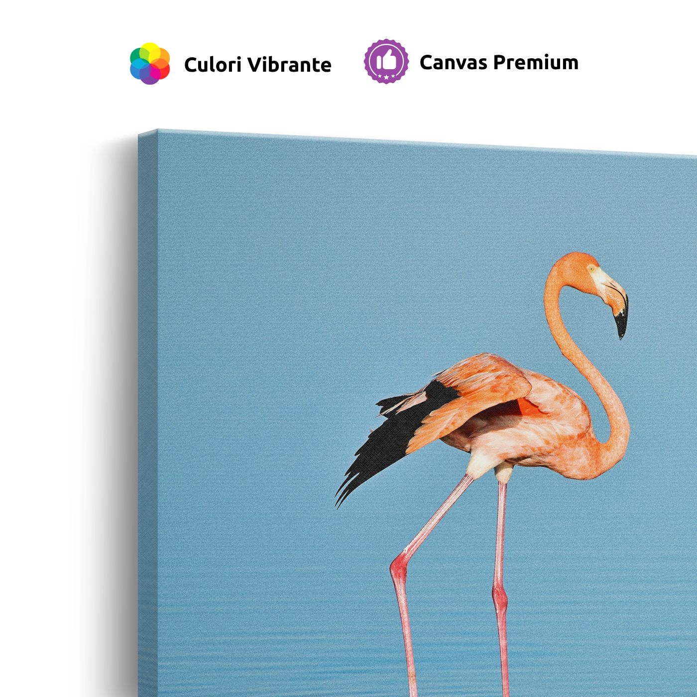 Tablou Canvas Flamingo Solitar, Compoziție Fotografică Minimalistă, Roz-Albastru