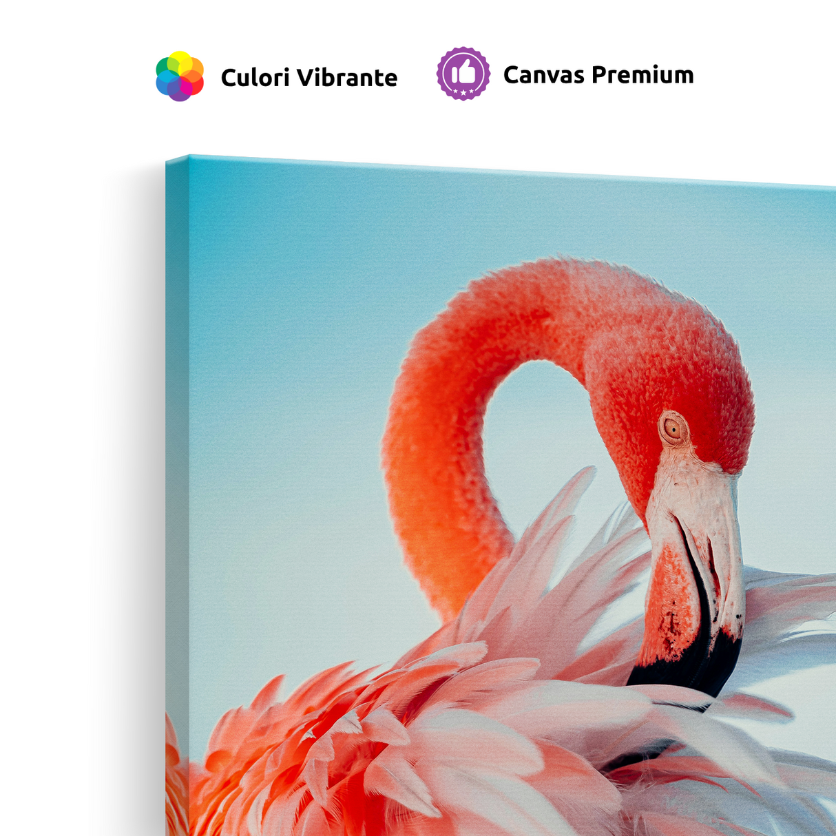 Tablou Canvas Flamingo cu Penaj Delicat, Fotografie Artistică, Roz-Albastru