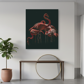 Tablou Canvas Flamingo în Lumină Dramatică, Artă Fotografică, Roșu-Negru IPCVANI-317