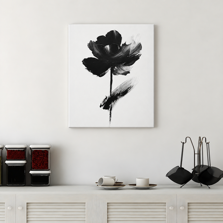 Tablou Canvas Floare Monocromă Abstractă, Pictură Modernă, Alb-Negru